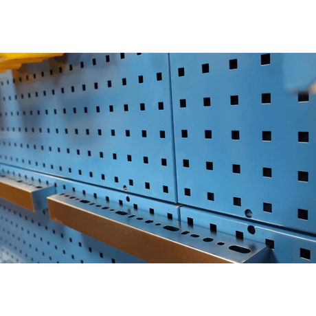 RackZone Wall-Zone Ultimate Kit: blue steel wall organiser with metal brackets.