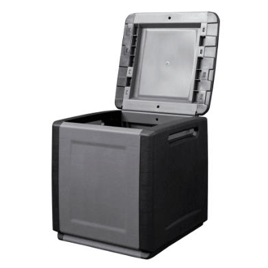 RackZone Plastic Trunk 130L with lid open for easy access. 540x530x570mm.