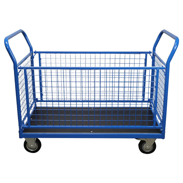 RackZone Platform Trolley 400kg with enclosed cage, 4 wheels, 2 handles.
