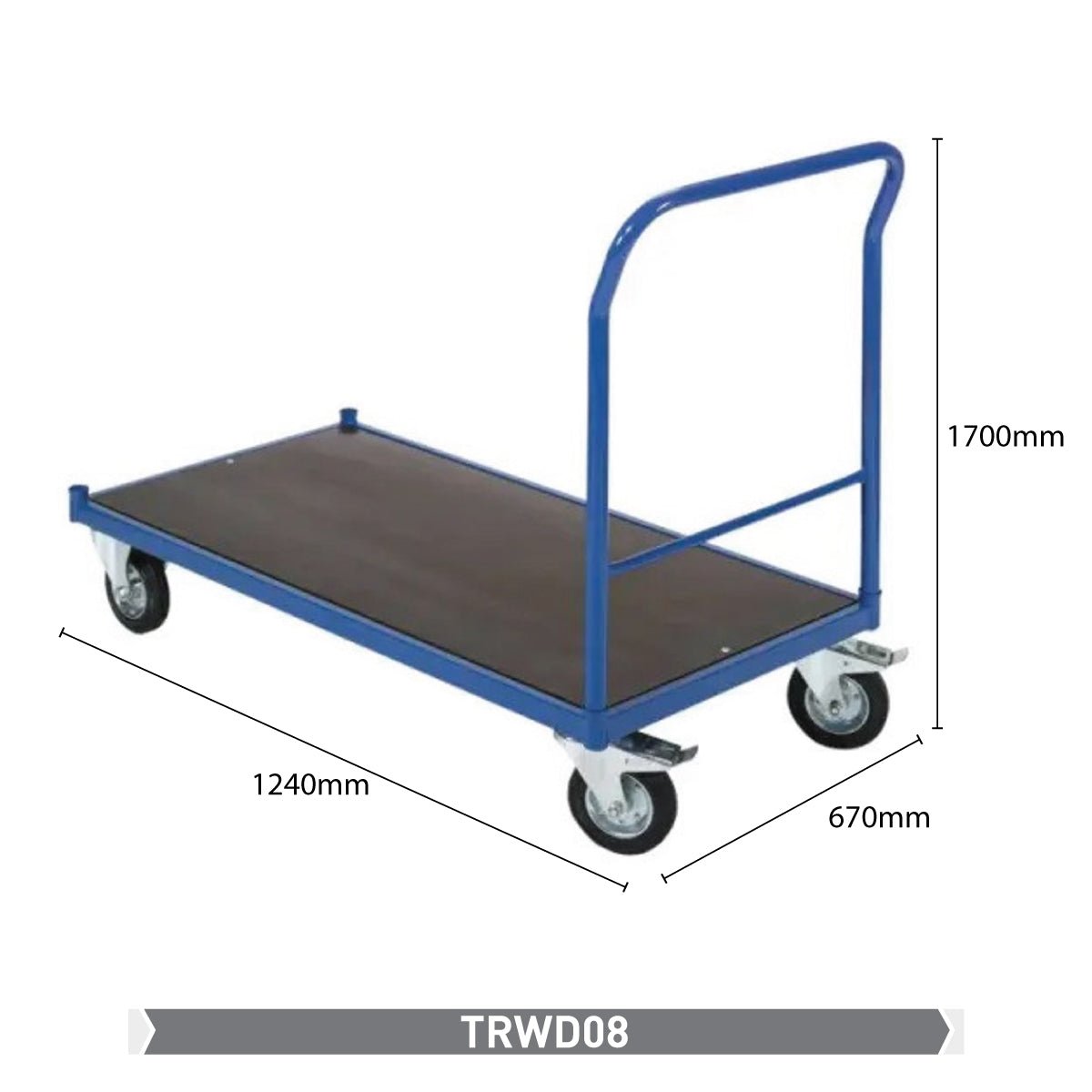 RackZone Platform Trolley, 400kg, 1700x1240x670mm, metal frame, four wheels.