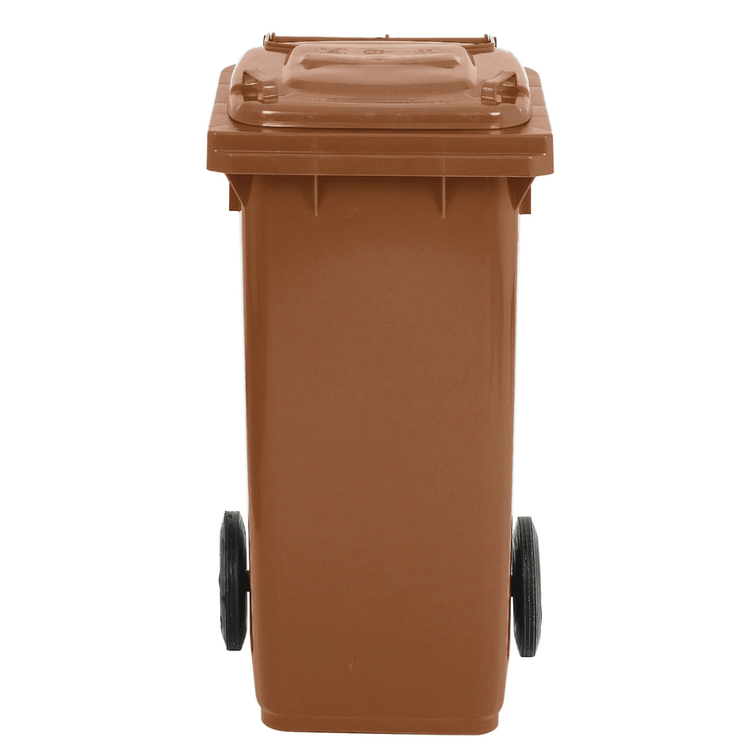 RackZone Wheelie Bin 120 Litre - Brown, closed lid, front view.