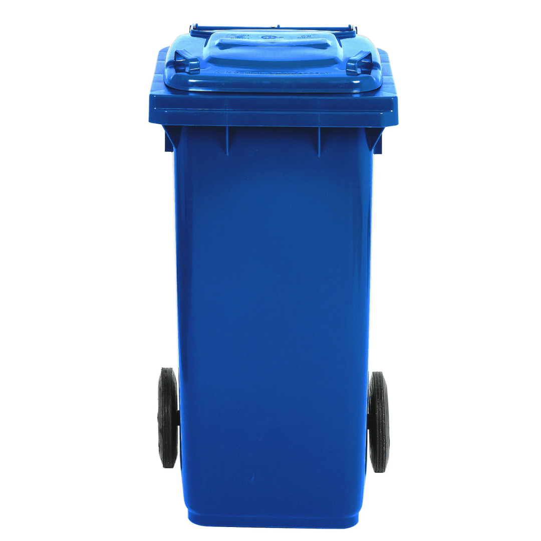 RackZone Wheelie Bin 120 Litre - Blue, front view with closed lid.