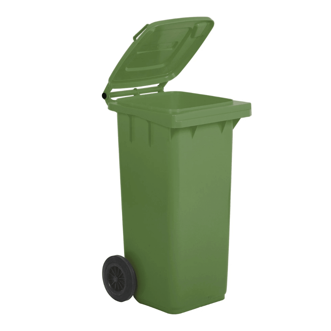 RackZone Wheelie Bin 120 Litre - Green, open lid, ready for waste collection.