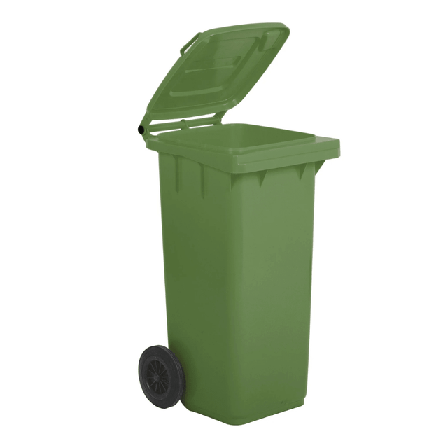 RackZone Wheelie Bin 120 Litre - Green, open lid, ready for waste collection.