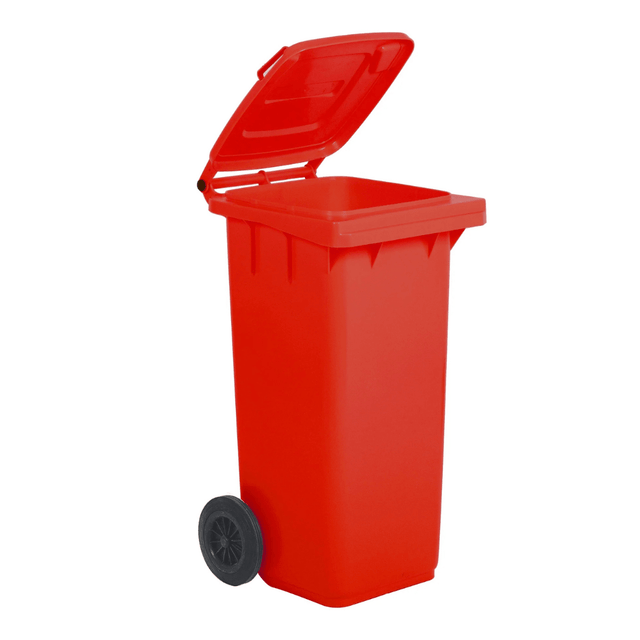 RackZone Wheelie Bin 120 Litre - Red, open lid, on white background.