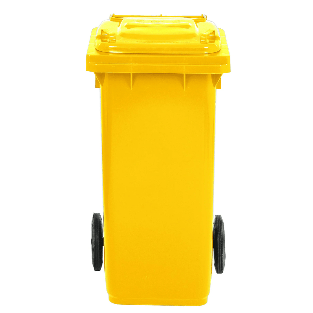 RackZone Wheelie Bin 120 Litre - Yellow, closed lid, front view.