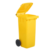 RackZone Wheelie Bin 120 Litre - Yellow, open lid, ideal for waste collection.