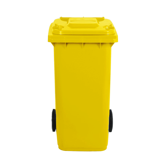 RackZone Wheelie Bin 240 Litre - Yellow, closed lid, front view.