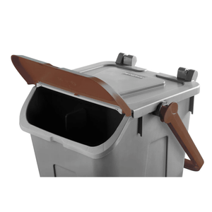RackZone Waste Bin 25L - Brown ECO, brown lid, interior visible when open.