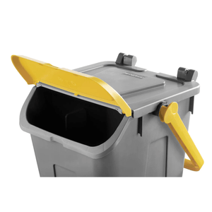 RackZone Waste Bin 25 Litre - Yellow Eco, handle & partly open lid for access.