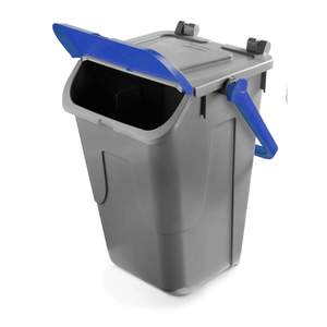 RackZone Waste Bin 35 Litre - Blue Eco, shown with lid open and handles.
