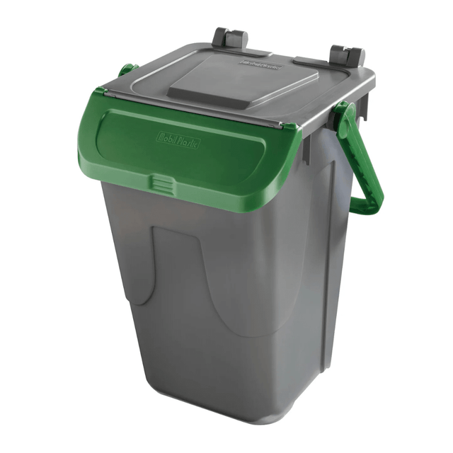 RackZone Waste Bin 35 Litre - Green Eco with gray body and green lid, white bg.