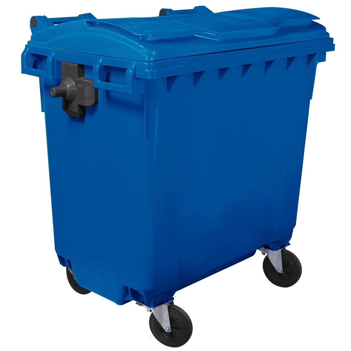 RackZone Wheelie Bin 770 Litre Blue with wheels and closed lid for commercial waste.
