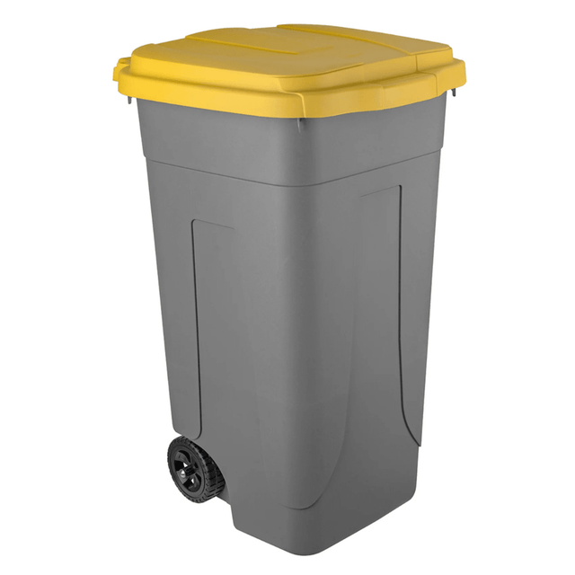 RackZone Waste Bin 80L - Yellow lid, gray body, wheels, mobile.