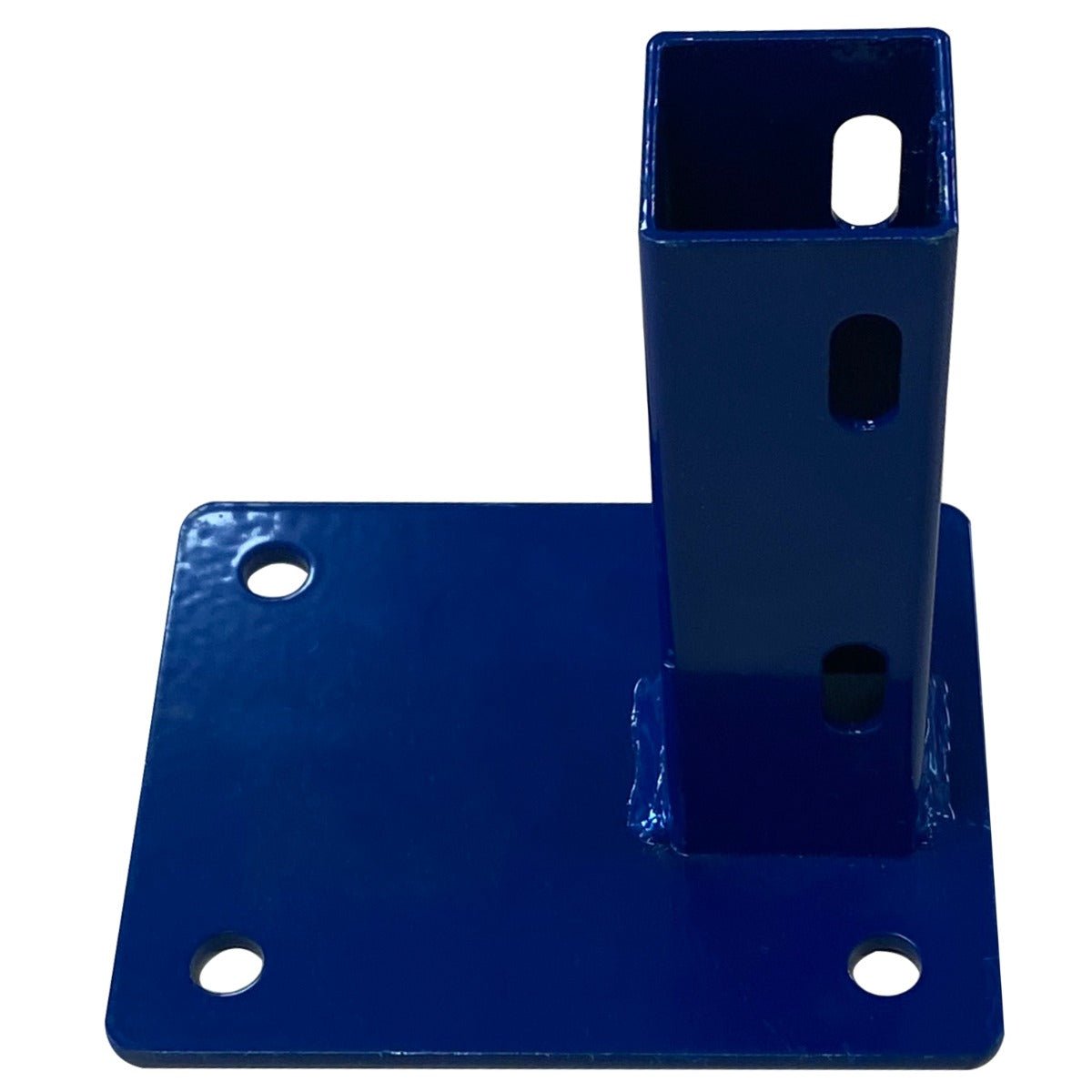RackZone Workbench Component Blue Wheel Clamp for shelving, with four bolt holes.