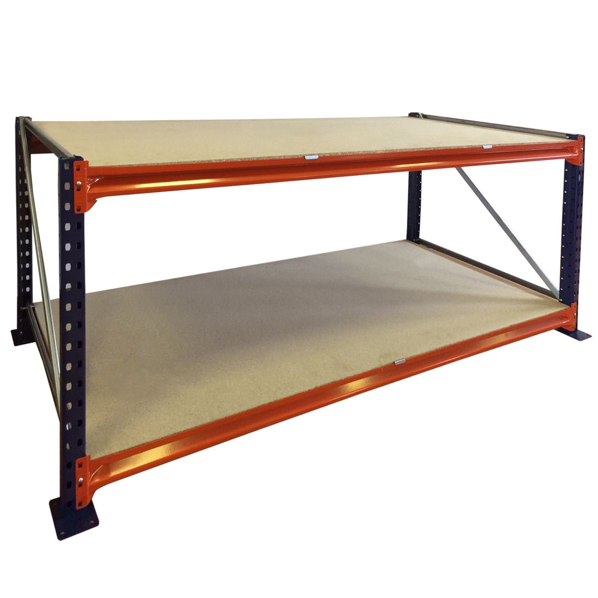 RackZone Industrial Workbench 1850w x 800d x 900h, 2-tier timber shelves.