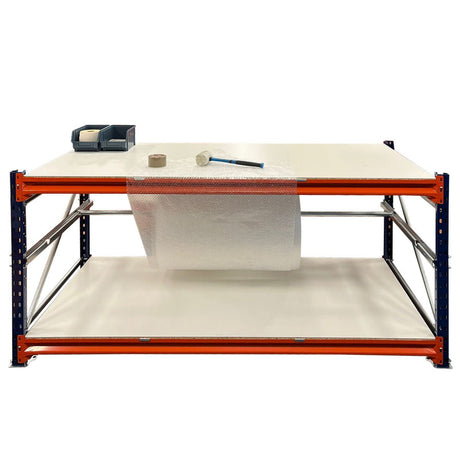 RackZone Industrial Workbench 1850w with tools and packing materials on top.