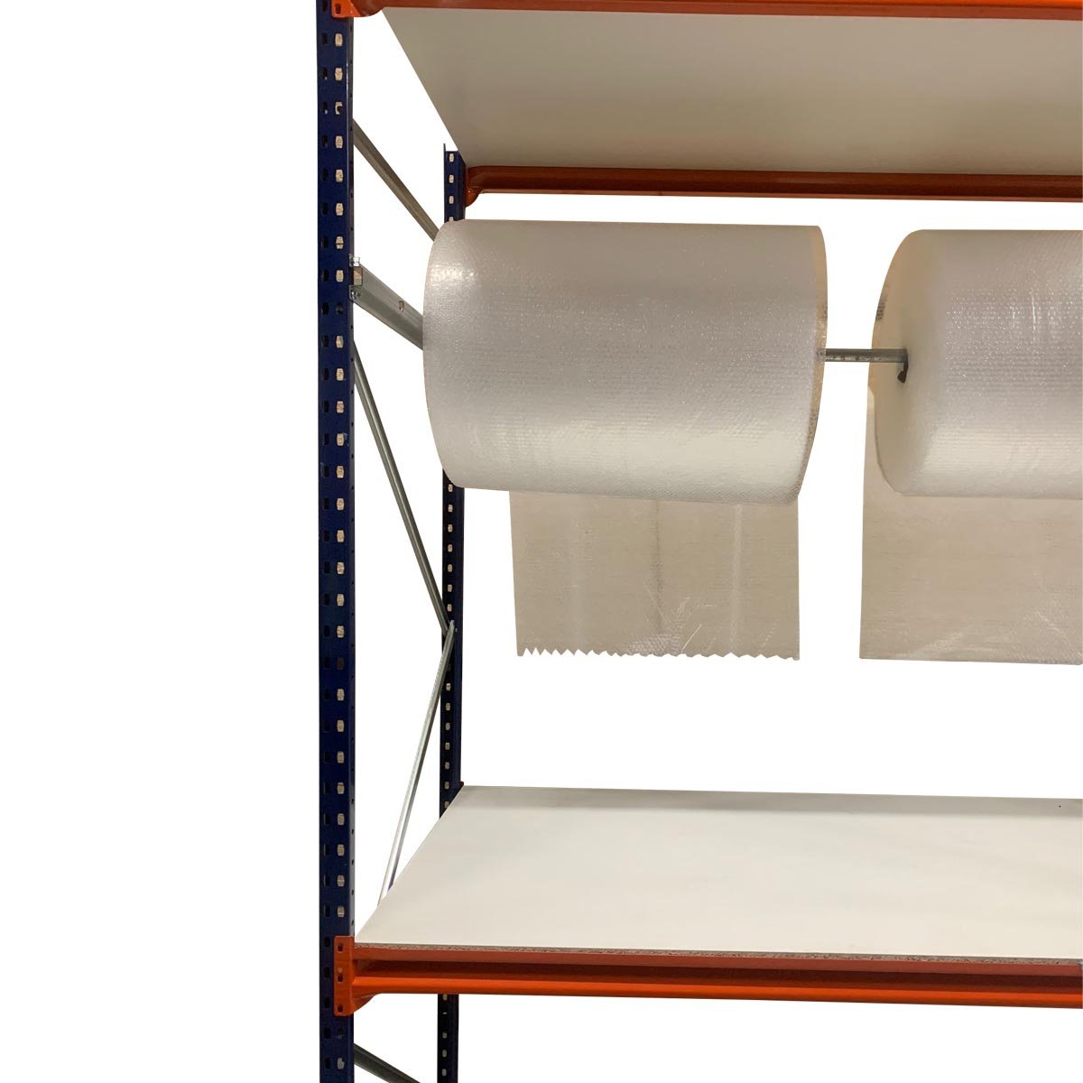 RackZone Industrial Packing Station with timber shelves and hanging rail.
