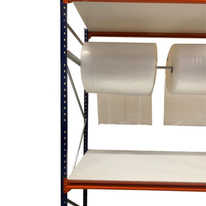 RackZone Industrial Packing Station with timber shelves and hanging rail.
