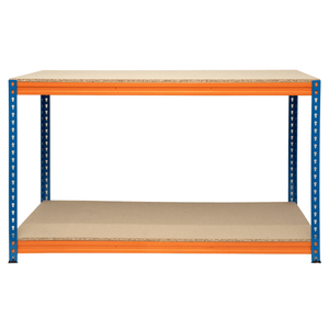 RackZone Value Workbench, Orange/Blue, 2 Levels, 1500w x 600d, 400kg capacity.
