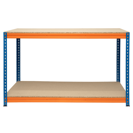 RackZone Value Workbench, Orange/Blue, 2 Levels, 1500w x 600d, 400kg capacity.