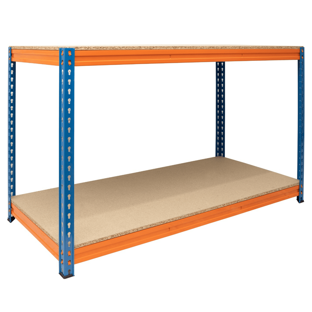 RackZone Value Workbench, orange/blue, 2 levels, 1500x600mm, 400kg load.