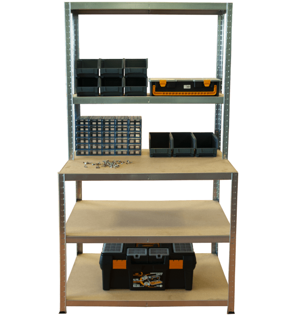 RackZone Value Workbench 5-level shelving unit, 1000x600/300x1860mm.
