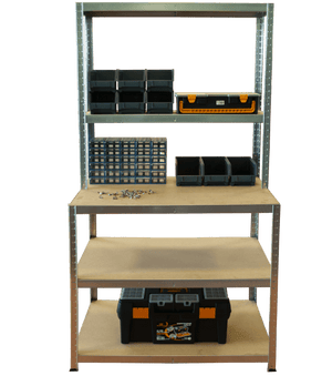 RackZone Value Workbench 5-level shelving unit, 1000x600/300x1860mm.