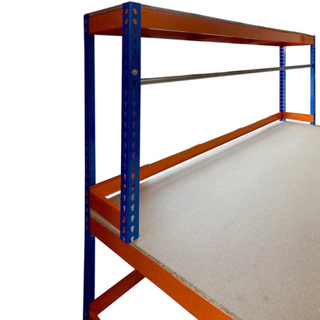 RackZone Value Workbench, orange/blue, 1800x1800x900mm, 15mm chipboard, 300kg.