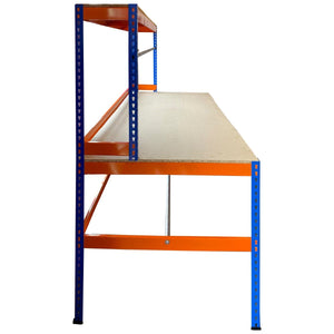 RackZone Value Workbench Orange/Blue 1800x1800x900 with 15mm chipboard shelf.