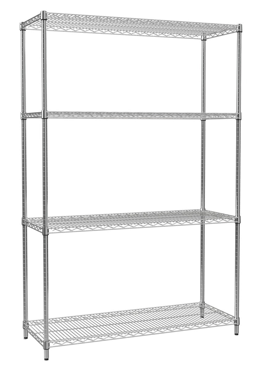 RackZone Wire Chrome Shelving 4 Level, 300kg UDL, 1818h x 1212w x 458d.