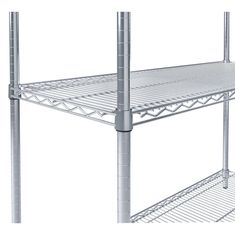 Close-up of RackZone Wire Chrome Shelving 1818h x 1212w x 458d, 4-level, 300kg UDL.