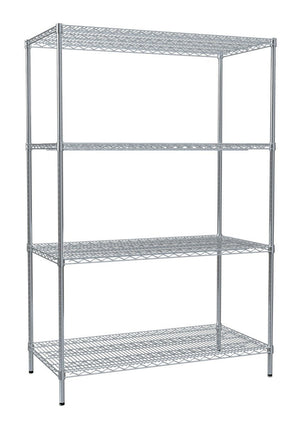 RackZone Wire Chrome Shelving 4-Level, 300kg UDL, adjustable shelves.