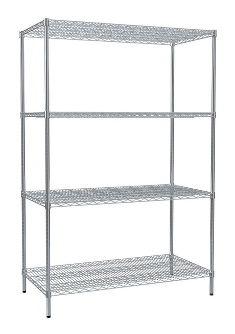 RackZone Wire Chrome Shelving 4-Level, 300kg UDL, adjustable shelves.