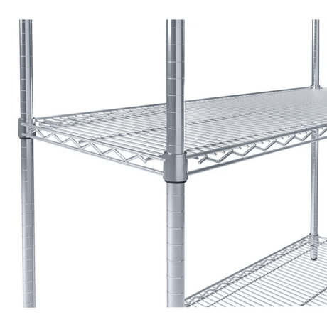 Close-up of RackZone Wire Chrome Shelving 4 Level, adjustable shelves.