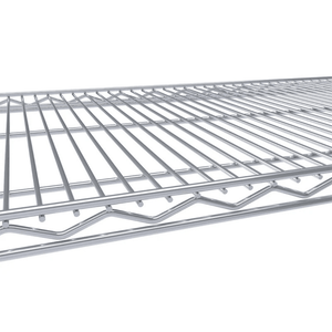 Close-up of a RackZone Wire Chrome Shelving 1818h x 1822w x 458d, 4 Level.