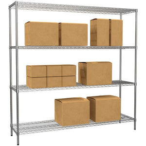 RackZone Wire Chrome Shelving, 4 levels, 300kg UDL, adjustable shelves.