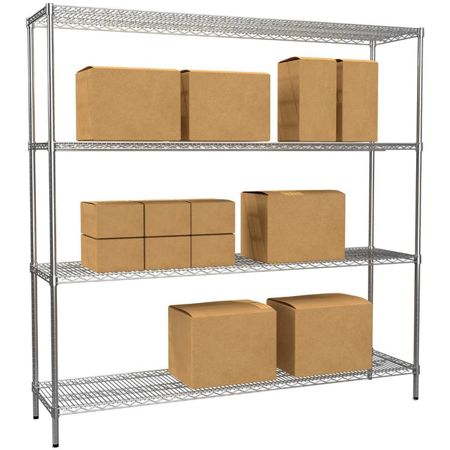 RackZone Wire Chrome Shelving, 4 levels, 300kg UDL, adjustable shelves.