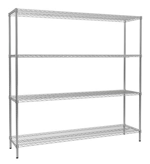 RackZone Wire Chrome Shelving 4 Level, 300kg UDL, Adjustable, 1818h x 1822w x 458d.