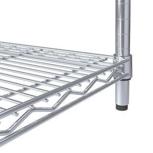 Close-up of RackZone Wire Chrome Shelving 1818h x 1822w x 609d, 4 levels.