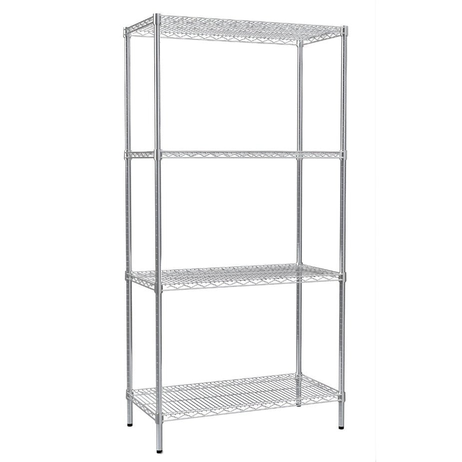 RackZone Wire Chrome Shelving 4 Level, 1818h x 907w x 458d, 300kg UDL.