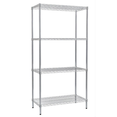 RackZone Wire Chrome Shelving 4 Level, 1818h x 907w x 458d, 300kg UDL.