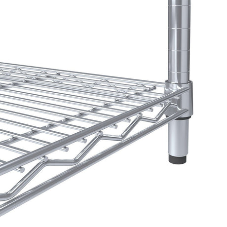Close-up of a RackZone Wire Chrome Shelving 4 Level, 300kg UDL, adjustable shelves.