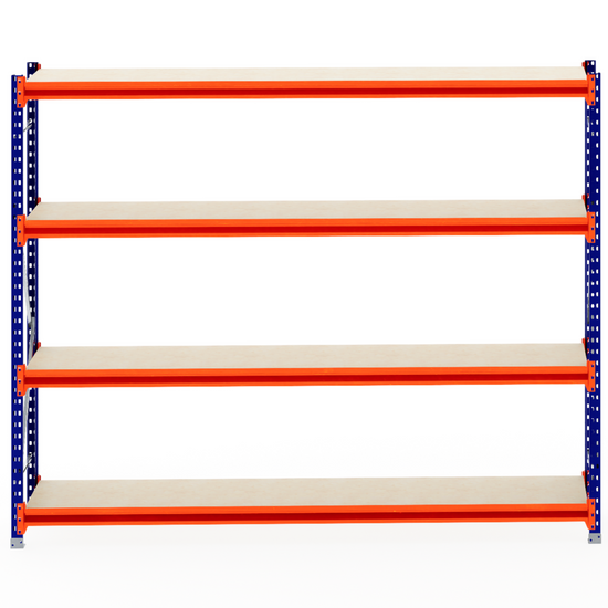 A large RackZone Longspan shelving unit with 5 timber shelves, 600mm deep.