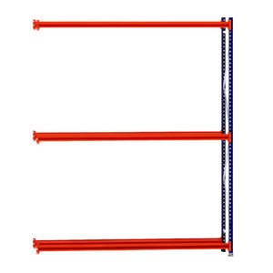 Three orange beams on a blue RackZone Tyre Racking 400mm Depth extender frame.