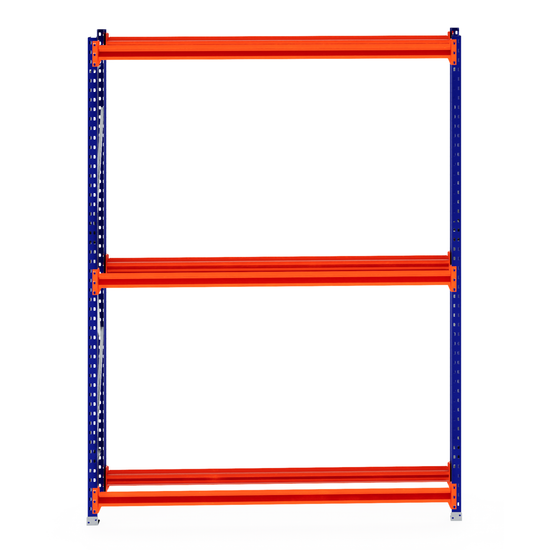 RackZone Tyre Racking 400mm Starter with blue frame and orange shelves.