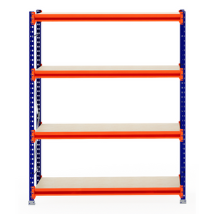 RackZone Longspan Shelving 600mm, 5 timber shelves, front view, empty.