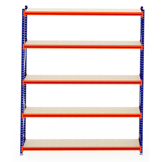 RackZone Longspan Shelving 600mm Starter with timber shelves, empty, white backdrop.