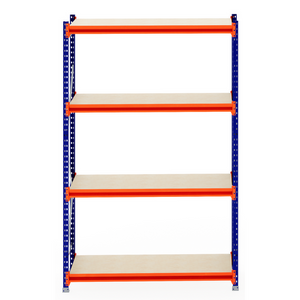 RackZone Longspan Shelving Starter with 4 empty laminated timber shelves.