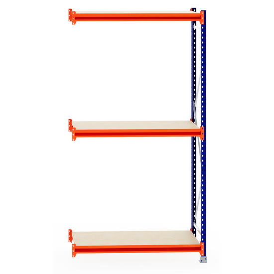 RackZone Longspan Shelving 600mm Depth with Laminated Timber shelves, side view.